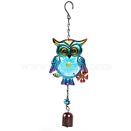 Glass Wind Chimes, Iron Pendant Decorations, Owl, Dark Turquoise, 360x120mm(WICH-PW0001-64C-02)