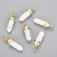 Natural Howlite Double Terminated Pointed Pendants, with Random Alloy Pendant Hexagon Bead Cap Bails, Golden, Bullet, 37~40x12.5x10mm, Hole: 3x4.5mm(X-G-G902-B21)