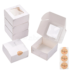 Paper Candy Boxes, with Clear Window, Bakery Box, Baby Shower Gift Box, Square, White, 3-1/8x3-1/8x1-5/8 inch(8x8x4cm)(CON-CJ0001-10A)