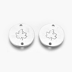 Autumn Theme 304 Stainless Steel Links Connectors, Laser Cut, Flat Round with Maple Leaf, Stainless Steel Color, 11.5x1mm, Hole: 1.2mm(STAS-F240-87P)