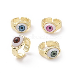 Resin Horse Eye Open Cuff Ring, Real 18K Gold Plated Brass Jewelry for Women, Cadmium Free & Lead Free, Mixed Color, US Size 6 3/4(17.1mm)(RJEW-P032-41G)