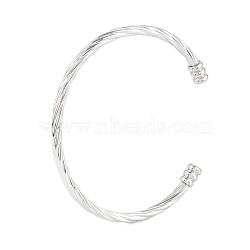 304 Stainless Steel Cuff Bangles, Cable Wire Open Bangles, Stainless Steel Color, Inner Diameter: 2-3/8 inch(5.9cm)(BJEW-K222-01P)
