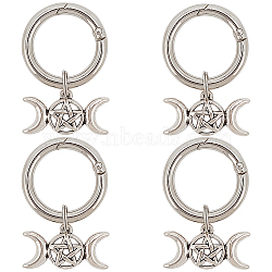 4Pcs Triple Goddess Pentagram Moon Alloy Shoe Charms, with Spring Gate Rings, Antique Silver, 46mm(HJEW-CP00023)