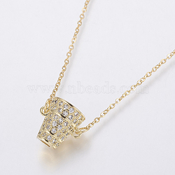 304 Stainless Steel Chain Necklaces, with Brass Micro Pave Cubic Zirconia Pendants, Golden, 18.3 inch(46.5cm), Pendant: 11x10x8.7mm(NJEW-O108-42G)