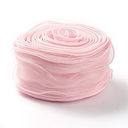 Organza Ribbon, Wired Sheer Chiffon Ribbon, for Package Wrapping, Hair Bow Clips Accessories Making, Pink, 2-1/8 inch(55mm), about 37.18~38.28 yards(34~35m)/bag(ORIB-B001-15)