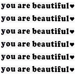PVC You Are Beautiful Self Adhesive Car Stickers, Waterproof Word Car Rearview Mirror Decorative Decals for Car Decoration, Black, 11x105x0.3mm(STIC-WH0013-10C)