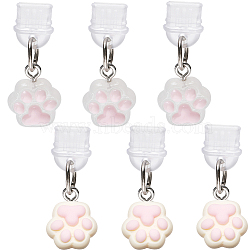6Pcs 2 Colors Silicone Mobile Anti-Dust Plugs, with Resin Pendants, Paw Print, Mixed Color, 31.5mm, 3pcs/color(FIND-CN0002-05)