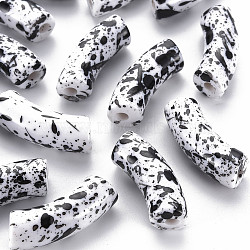 Opaque Spray Painted Acrylic Beads, Two Tone, Curved Tube, White, 36x13.5x11.5mm, Hole: 4mm, about 148pcs/500g(MACR-S372-001F-B04)