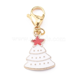 Christmas Theme Alloy Enamel Pendants, with 304 Stainless Steel Lobster Claw Clasps, Christmas Tree with Star, White, Golden, 39mm, Pendant: 22x16x2mm(X-HJEW-JM00427-04)