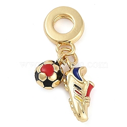 Rack Plating Brass Enamel Sports European Dangle Charms, Football & Shoe Large Hole Pendants, Real 18K Gold Plated, Long-Lasting Plated, Cadmium Free & Lead Free, Blue, 28mm, Hole: 4.5mm, Pendant: 9.5~16x6~6.5x4.5~6mm(KK-P287-35B-G)