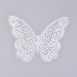 Computerized Embroidery Cloth Iron on/Sew on Patches, Costume Accessories, Paillette Appliques, Butterfly, White, 175x145x0.5mm(DIY-F043-15)