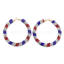 Independence Day Theme Alloy Rhinestone Hoop Earrings for Women, Light Gold, 44x6mm(EJEW-F335-02KCG-1)