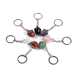 201 Stainless Steel with Natural Gemstone Pendants Keychain, Acorn, 82~85mm(G-Q172-04P)