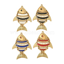 304 Stainless Steel Big Pendants, with Enamel, Fish, Golden, Mixed Color, 53x34x2.5mm, Hole: 2x1.2mm(STAS-C154-09G)