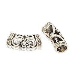 Tibetan Style Alloy Curved Tube Beads, Curved Tube Noodle Beads, Hollow, Antique Silver, 26x10.5x9mm, Hole: 7mm(PALLOY-J154-56AS)