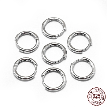 Rhodium Plated 925 Sterling Silver Hoop Earrings, Platinum, 12x2mm, Pin: 0.8mm
