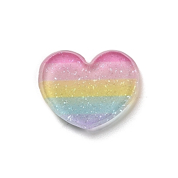 Rainbow Color Style Acrylic Plastic Cabochons, with Glitter Powder, Heart, 13x15.5x2mm