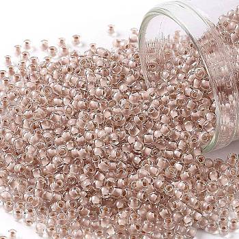 TOHO Round Seed Beads, Japanese Seed Beads, (1069) Soft Misty Rose Lined Crystal, 11/0, 2.2mm, Hole: 0.8mm, about 1110pcs/10g