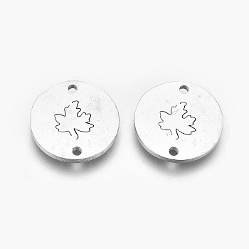 Autumn Theme 304 Stainless Steel Links Connectors, Laser Cut, Flat Round with Maple Leaf, Stainless Steel Color, 11.5x1mm, Hole: 1.2mm