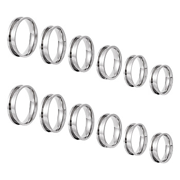 Pandahall 12Pcs 6 Size 201 Stainless Steel Grooved Finger Ring Settings, Ring Core Blank, for Inlay Ring Jewelry Making, Stainless Steel Color, Inner Diameter: 17~22mm, 2Pcs/size