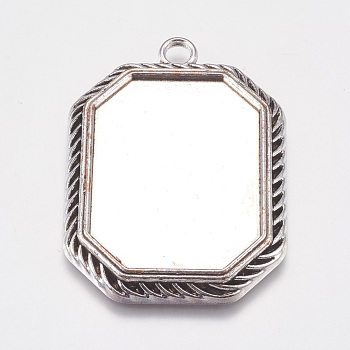 Tibetan Style Pendant Cabochon Settings, Cadmium Free & Lead Free, Rectangle, Antique Silver, about 56mm long, 40mm wide, 3mm thick, Hole: 4mm, Tray: 40x30mm
