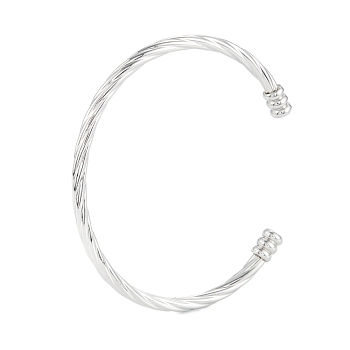 304 Stainless Steel Cuff Bangles, Cable Wire Open Bangles, Stainless Steel Color, Inner Diameter: 2-3/8 inch(5.9cm)