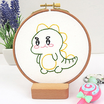 DIY Display Decoration Embroidery Kit, including Embroidery Needles & Thread & Fabric, Plastic Embroidery Hoop, Dinosaur Pattern, 86x76mm