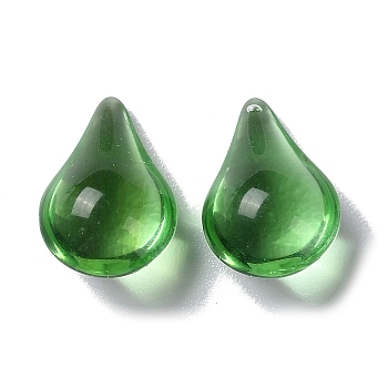 Glass Beads, No Hole, Teardrop, Light Green, 15x9.5x7.5mm