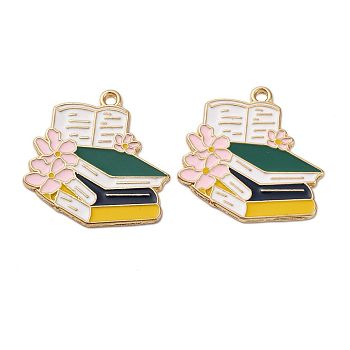 Graduation Season Alloy Enamel Pendants, Cadmium Free & Nickel Free & Lead Free, Light Gold, Book, 28x27.5x1.5mm, Hole: 1.8mm