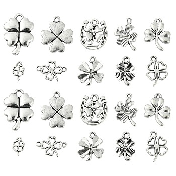 100Pcs 10 Styles Tibetan Style Alloy Pendants, Cadmium Free & Lead Free, Clover, Antique Silver, 17x11x1.5mm, Hole: 2mm, 10pcs/style