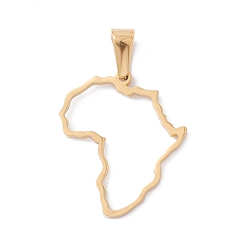 Vacuum Plating 304 Stainless Steel Pendants, Laser Cut, Hollow, Africa Map Charms, Golden, 25x21x1mm, Hole: 3.5x6.5mm