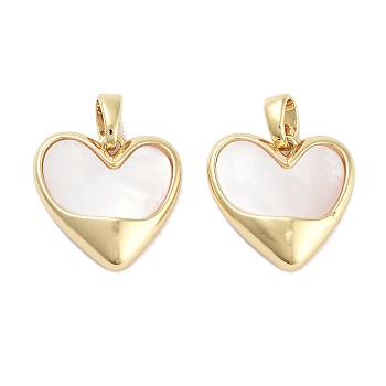 Brass Pave Natural Shell Heart Charms, Real 18K Gold Plated, 15x15x4.5mm, Hole: 4.5x3mm