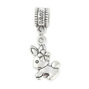 Rack Plating Brass European Dangle Charms, Animal Large Hole Pendants, Lead Free & Cadmium Free, Flower Rabbit, 30mm, Hole: 4.5mm