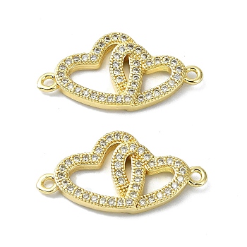 Rack Plating Brass Micro Pave Clear Cubic Zirconia Pendants, Long-Lasting Plated, Lead Free & Cadmium Free, Heart Shape, Real 18K Gold Plated, 12.5x24.5x2.5mm, Hole: 1.5mm