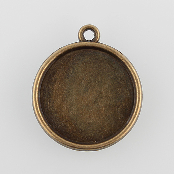 Vintage Flat Round Alloy Pendant Cabochon Settings, Double-sided Tray, Cadmium Free & Nickel Free & Lead Free, Antique Bronze, Tray: 18mm, 24x21x3mm, Hole: 1.5mm, about 430pcs/kg