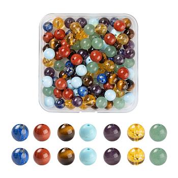 100 Pcs 7 Colors Chakra Yoga Healing Stone Kits, Natural Amethyst & Lapis Lazuli & Turquoise & Green Aventurine & Tiger Eye & Citrine & Red Jasper Beads, Round, Mixed Color, 8mm, Hole: 1mm