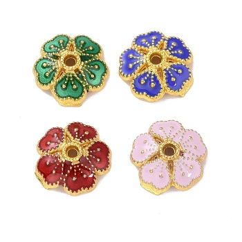 Alloy Enamel Bead Caps, Cadmium Free & Lead Free, Long-Lasting Plated, Golden, Flower, Mixed Color, 9.5x3mm, Hole: 1.2mm