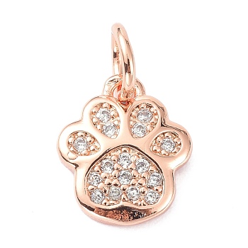 Brass Micro Pave Cubic Zirconia Charms, with Jump Ring, Long-Lasting Plated, Lead Free & Cadmium Free, Footprint, Real Rose Gold Plated, 10x8.5x2mm