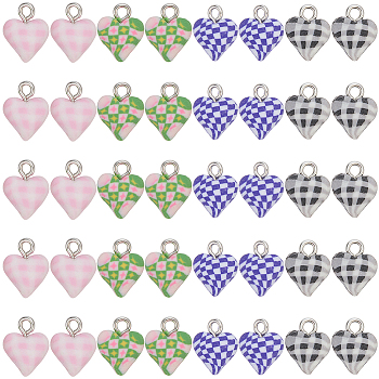 40Pcs 4 Styles Handmade Polymer Clay Charms, Heart, with Platinum Tone Iron Loops, Mixed Color, 13x10x6mm, Hole: 2mm, 10pcs/style