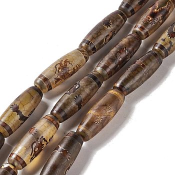 Tibetan Style dZi Beads Strands, Natural & Dyed Agate Beads, Rice, Dragon Pattern, 28.5~30x10mm, Hole: 2.5mm, about 10pcs/strand, 11.81''(30cm)