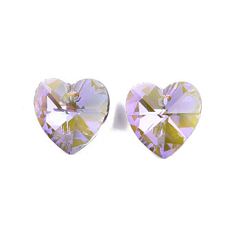 Electroplated Glass Charms, Faceted, Cross, Lilac, 14x14x7mm, Hole: 1.6mm