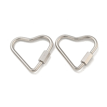 304 Stainless Steel Screw Carabiner Lock Charms, for Necklaces Making, Heart, 23x25x2mm