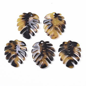 Cellulose Acetate(Resin) Pendants, Tropical Leaf Charms, Monstera Leaf, Peru, 27x22x4mm, Hole: 1.4mm