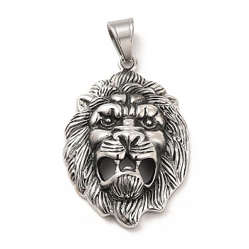 304 Stainless Steel Pendants, Lion Charms, Antique Silver, 46.5x32.5x11mm, Hole: 9x6mm