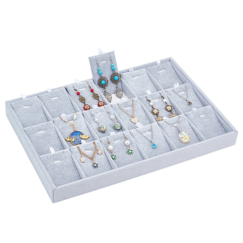 1Pc 18-slot Velvet Necklace & Pendant Organizer Holder, Jewelry Tray for Pendant Storage, Rectangle, Gray, 24x35x3cm
