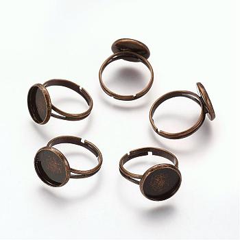 Brass Ring Components, Pad Ring Findings, For Antique Rings Making, Adjustable, Antique Bronze Color, Size:Ring: about 17mm inner diameter, Tray: about 14mm in diameter, 12mm inner diameter