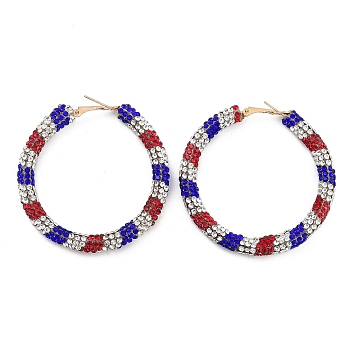 Independence Day Theme Alloy Rhinestone Hoop Earrings for Women, Light Gold, 44x6mm