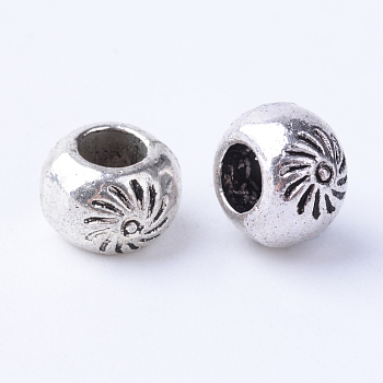 Tibetan Style Alloy Beads, Rondelle, Cadmium Free & Lead Free, Antique Silver, 7~7.5x5mm, Hole: 3mm