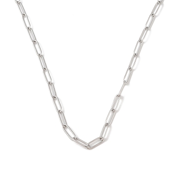 Rack Plating Brass Paperclip Chain Necklaces, Lead Free & Cadmium Free, Long-Lasting Plated, Platinum, 16.14 inch(41cm)