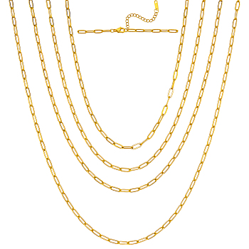 4Pcs 4 Sizes 304 Stainless Steel Paperclip Chain Necklaces, Golden, 15.75~23.62 inch(40~60cm), 1pc/size